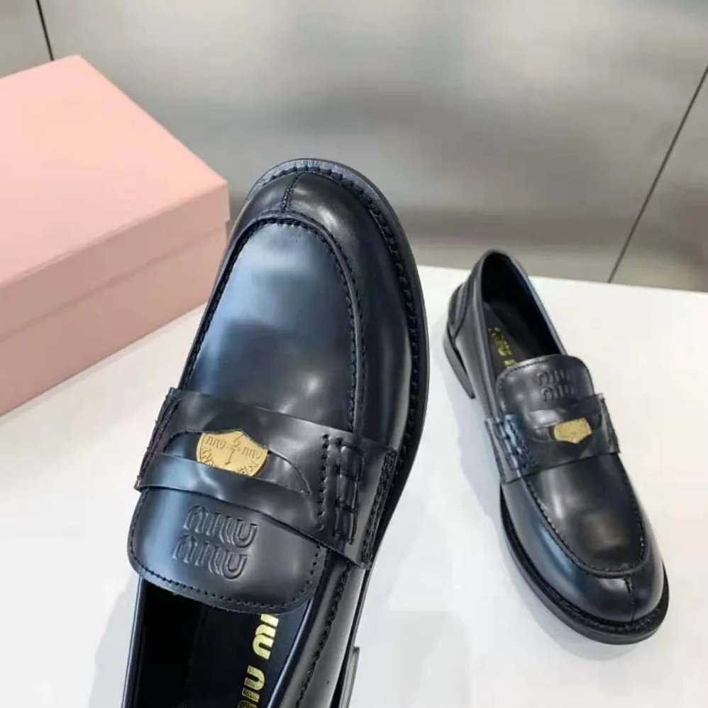 Miu Miu Brushed Leather Loafers for Women in Black Miu Miu Brushed Leather Loafers for Women in Black
