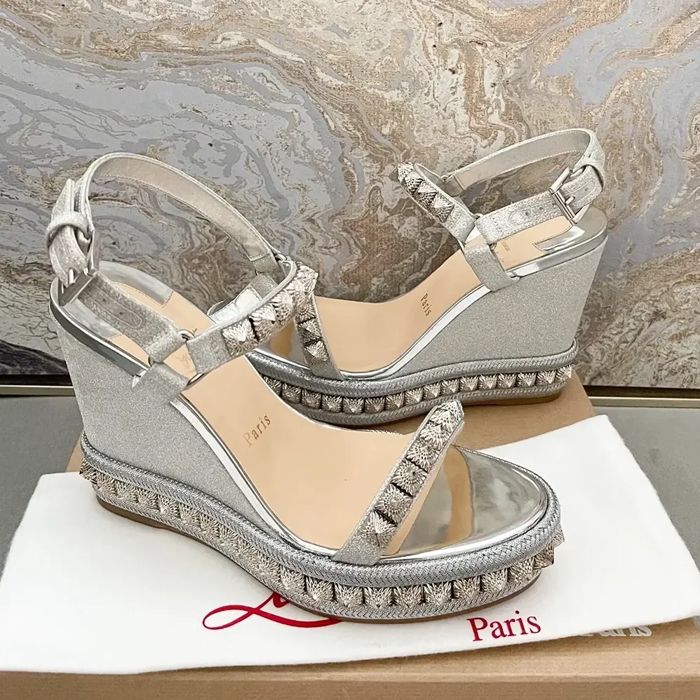 Christian Louboutin Silver Leather Calf Leather/Studded Cataclou 140 Platform Espadrille for Women