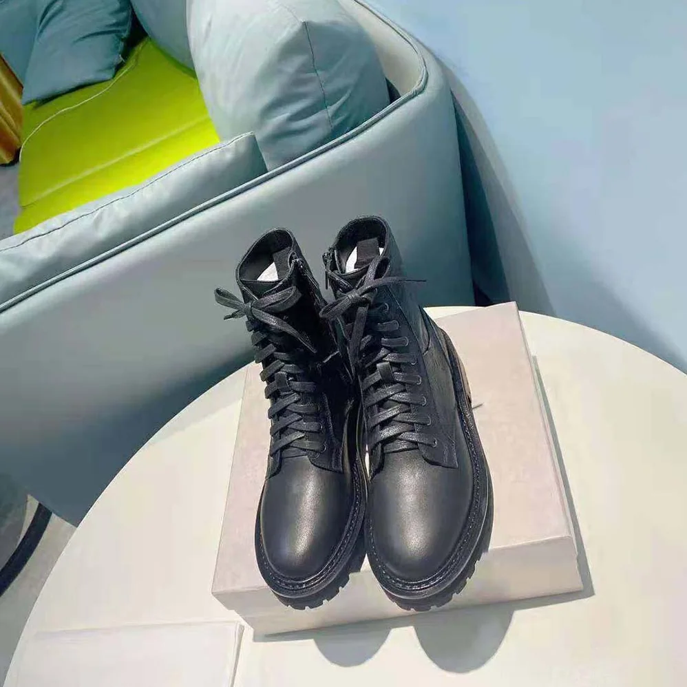 Jimmy Choo Cora Flat Black JC Monogram Leather Mix Combat Boots for Women
