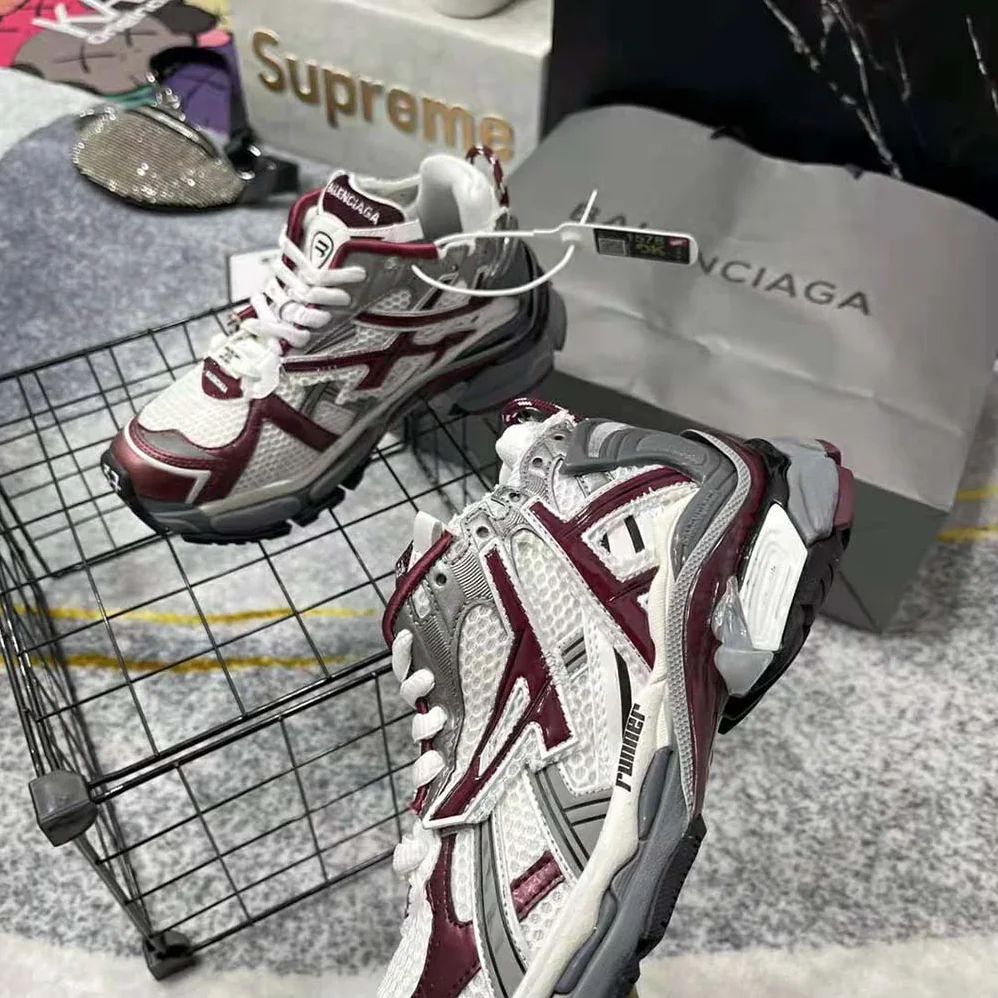Balenciaga Runner Sneaker in Burgundy Mesh and Nylon for Women