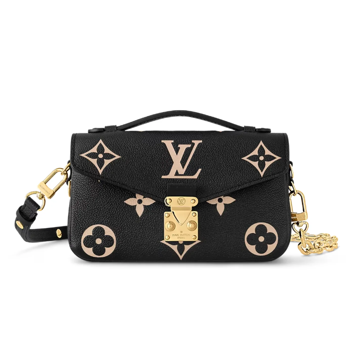 Louis Vuitton Pochette Metis East West Shoulder Bag in Black / Beige Gold Hardware
