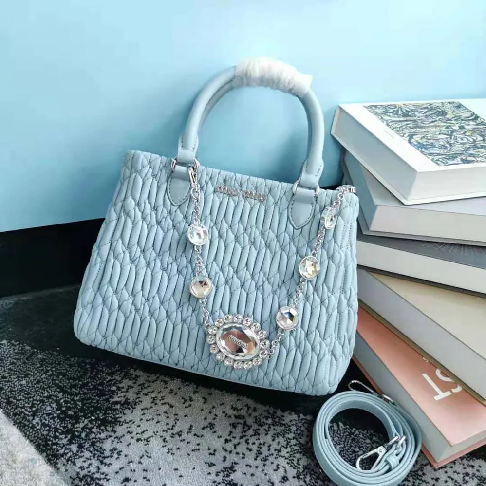 Miu Miu Miu Crystal Cloqué Nappa Leather Handbag for Women in Blue Miu Miu Miu Crystal Cloqué Nappa Leather Handbag for Women in Blue