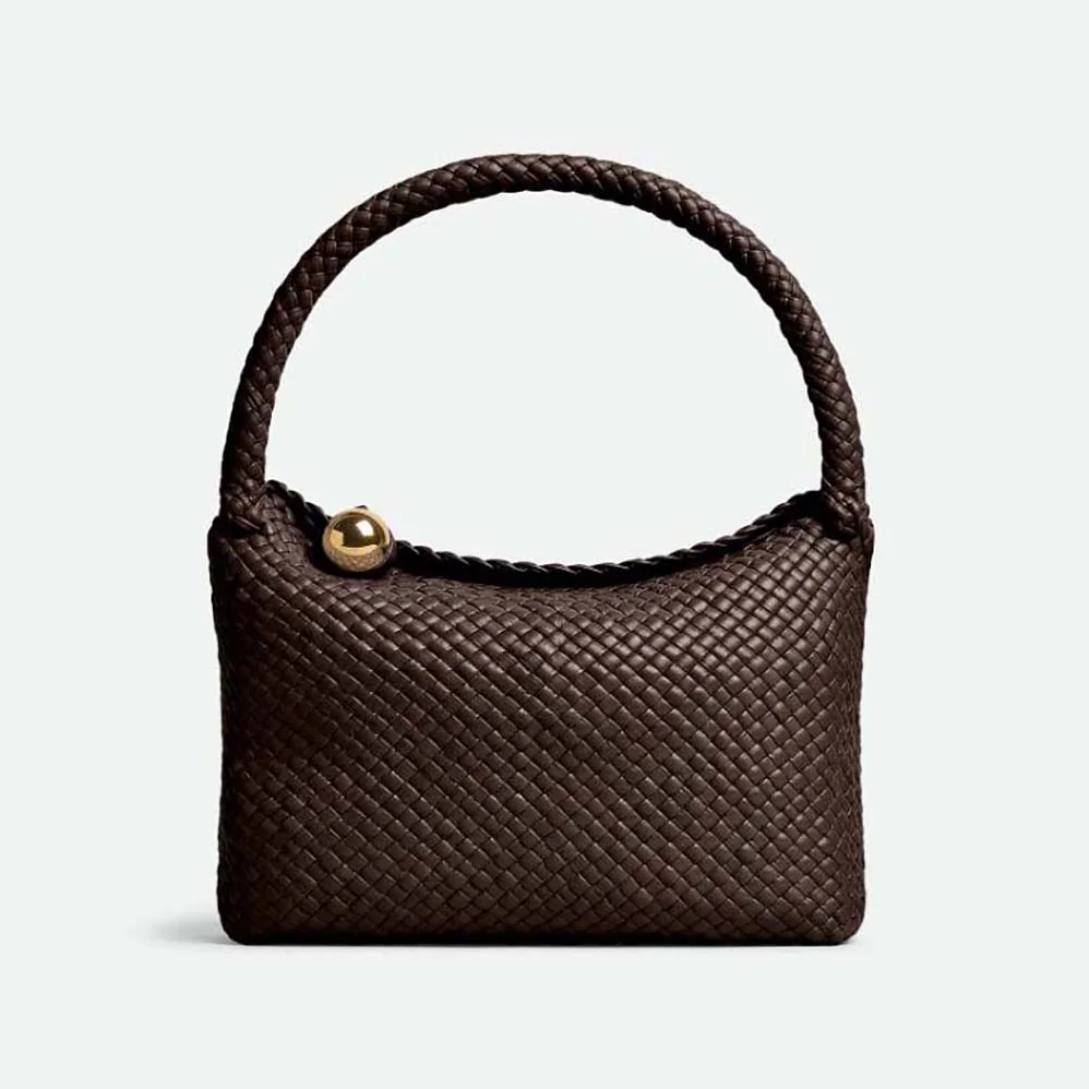 Bottega Veneta Tosca Shoulder Bag with Metallic Sphere Closure Woven for Women in Tan Bottega Veneta Tosca Shoulder Bag with Metallic Sphere Closure Woven for Women in Tan