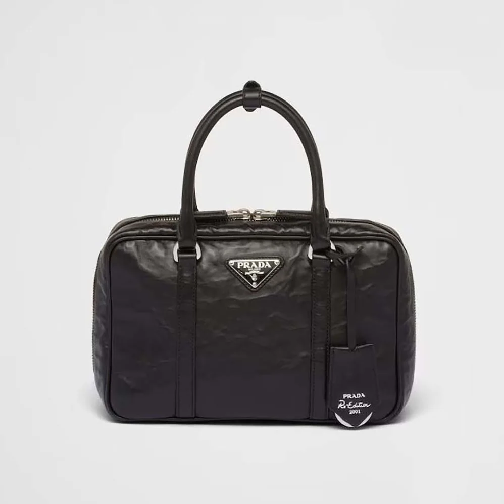 Prada Medium Antique Nappa Leather Top Handle Bag for Women in Black