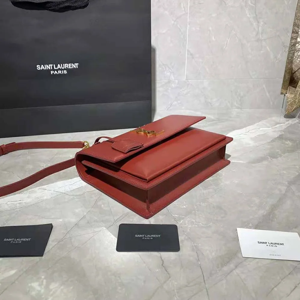Saint Laurent YSL Medium Sunset Satchel in Smooth Leather for Women in Maroon