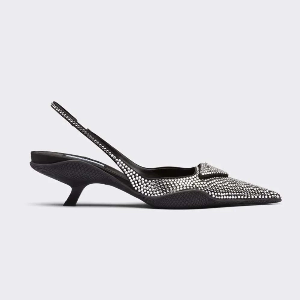 Prada Satin Sling for Women in Back Pumps with Crystals