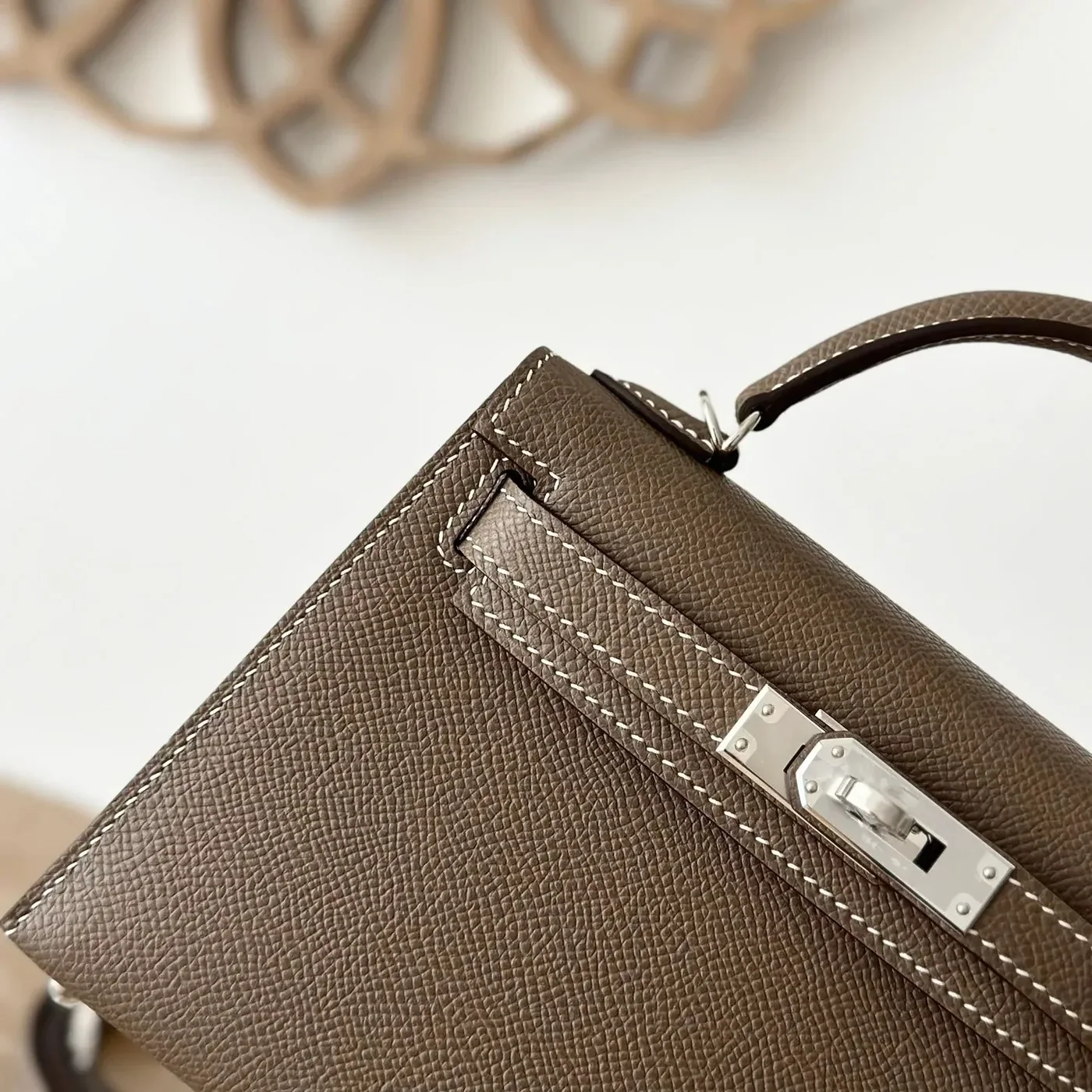 Hermes Kelly Mini Top Handle Bag in Etoupe Epsom Palladium Hardware