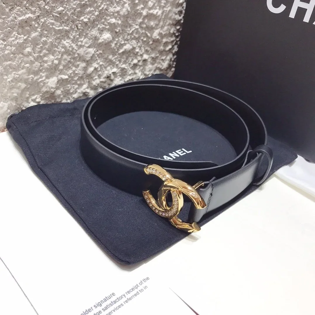 Chanel Belt With Double C Buckle Black With Gold Toned Hardware for Women