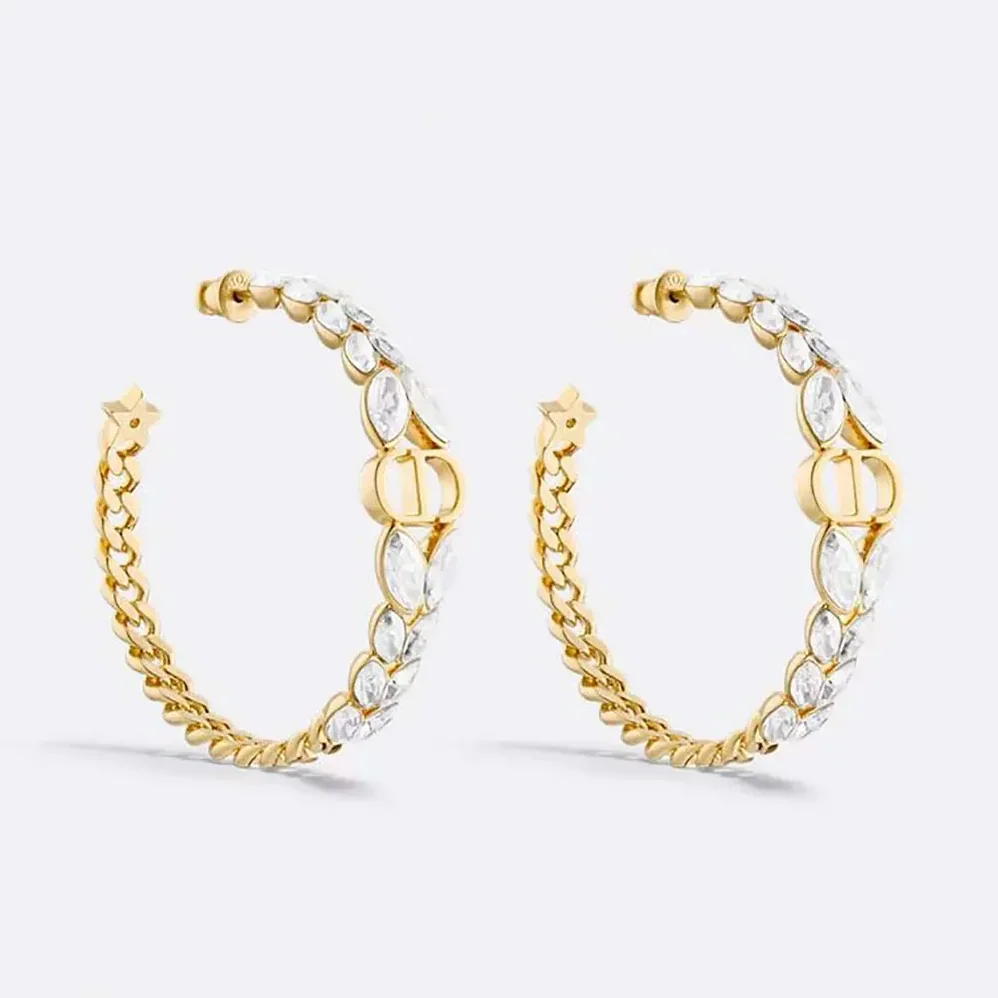Dior 30 Montaigne Prestige Hoop Earrings Gold-Finish Metal and Silver for Women in Tone Crystals