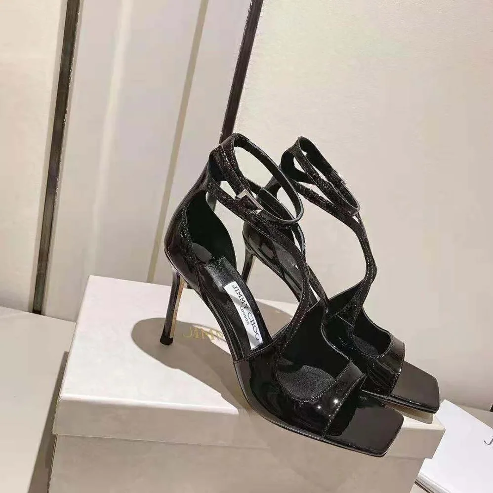 Jimmy Choo Azia 110 Black Patent Leather Sandals for Women Jimmy Choo Azia 110 Black Patent Leather Sandals for Women