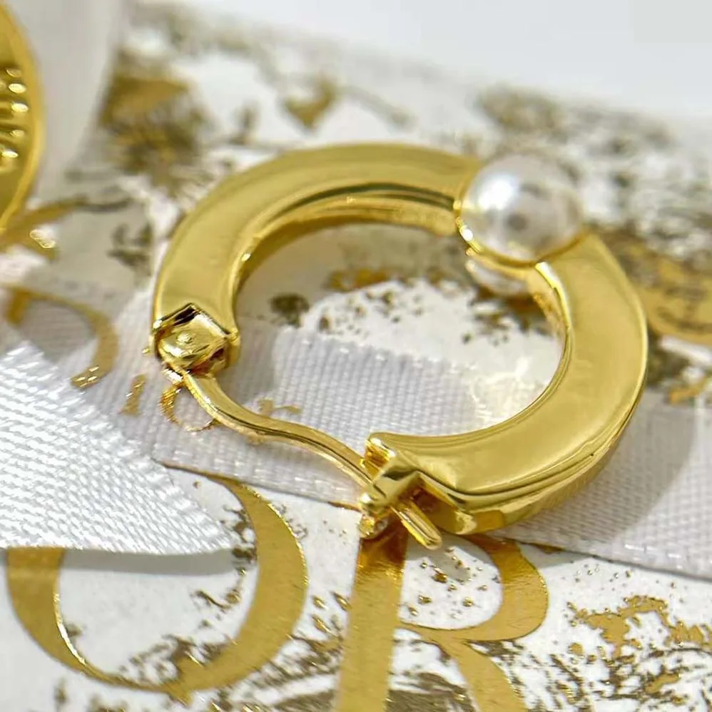 Dior CD Navy Earrings Gold-Finish Metal and White Resin Pearls for Women