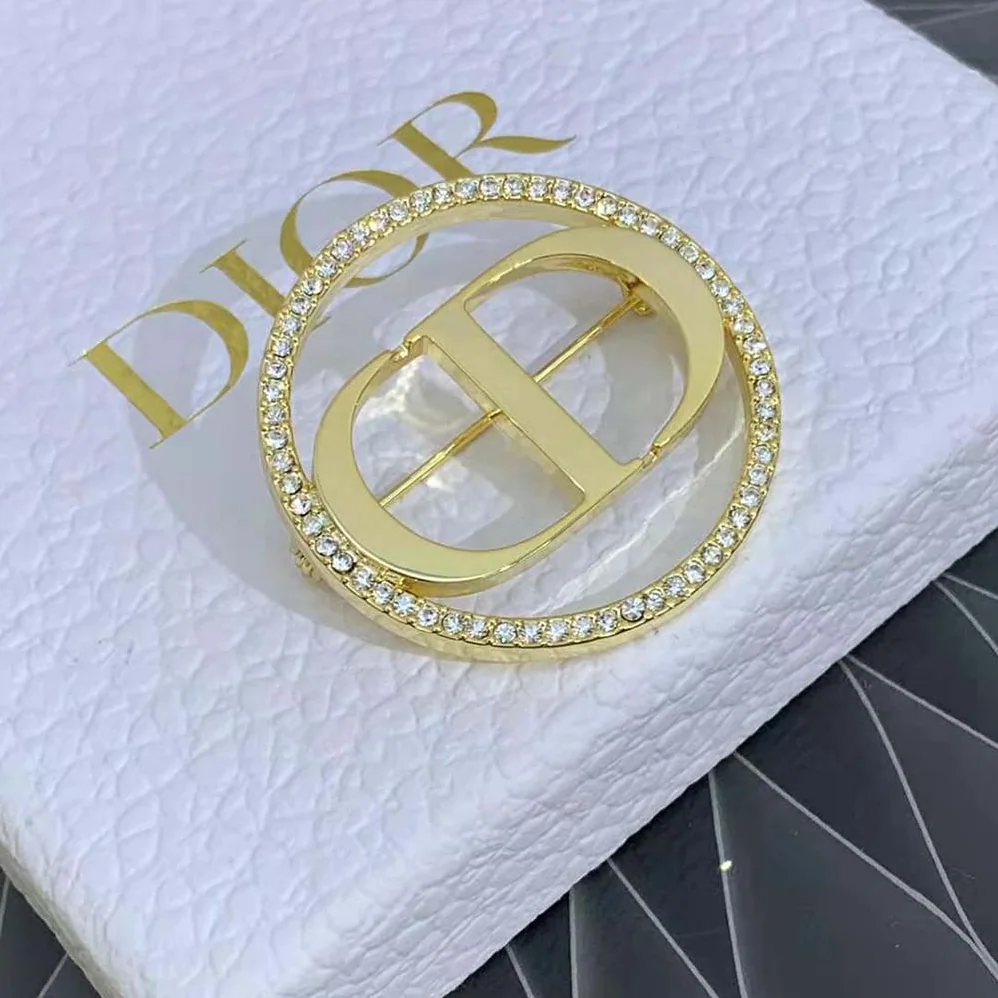Dior 30 Montaigne Brooch Gold-Finish Metal and White Crystals for Women