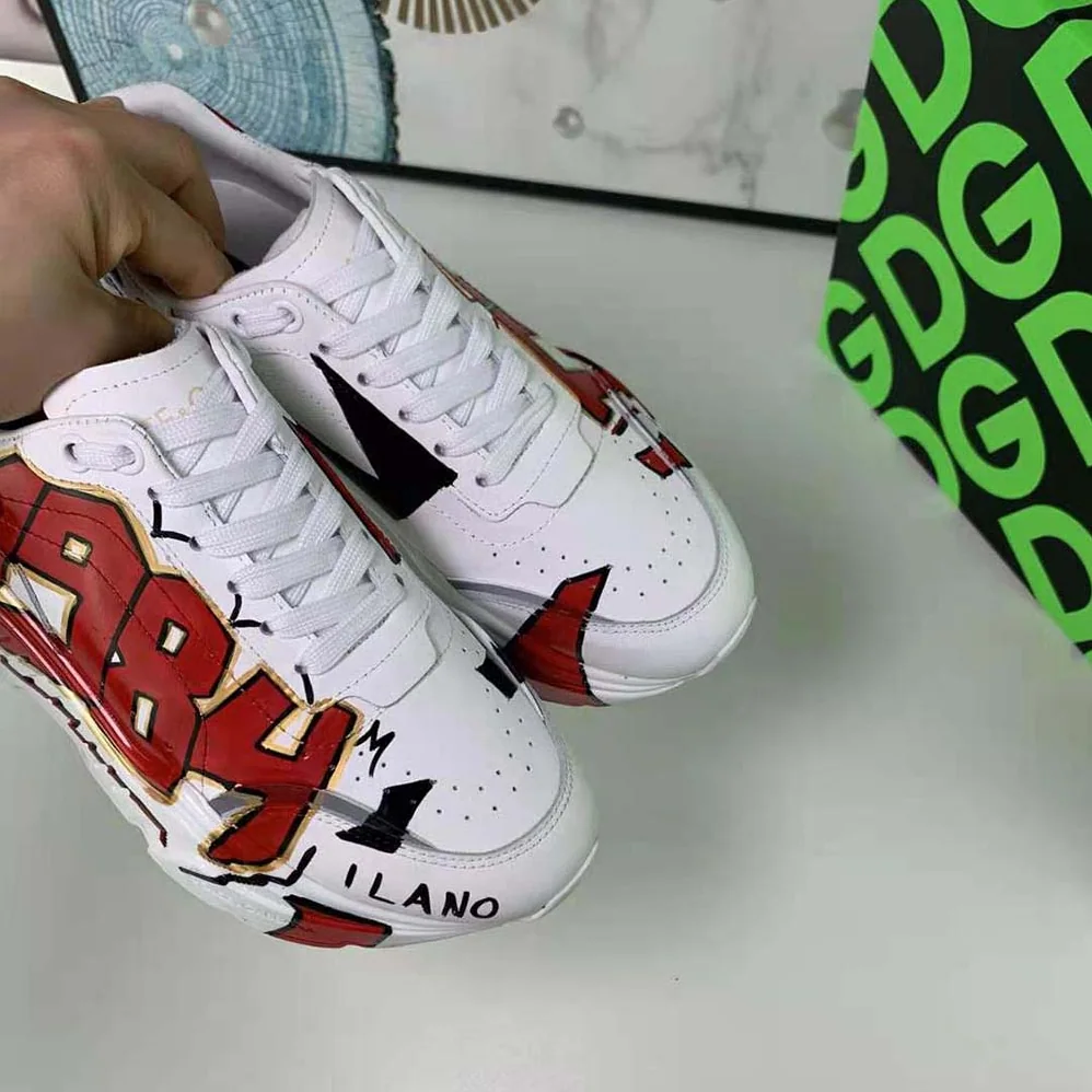 Dolce Gabbana D&G Hand-painted Calfskin Nappa Daymaster Sneakers for Women in Red Dolce Gabbana D&G Hand-painted Calfskin Nappa Daymaster Sneakers for Women in Red