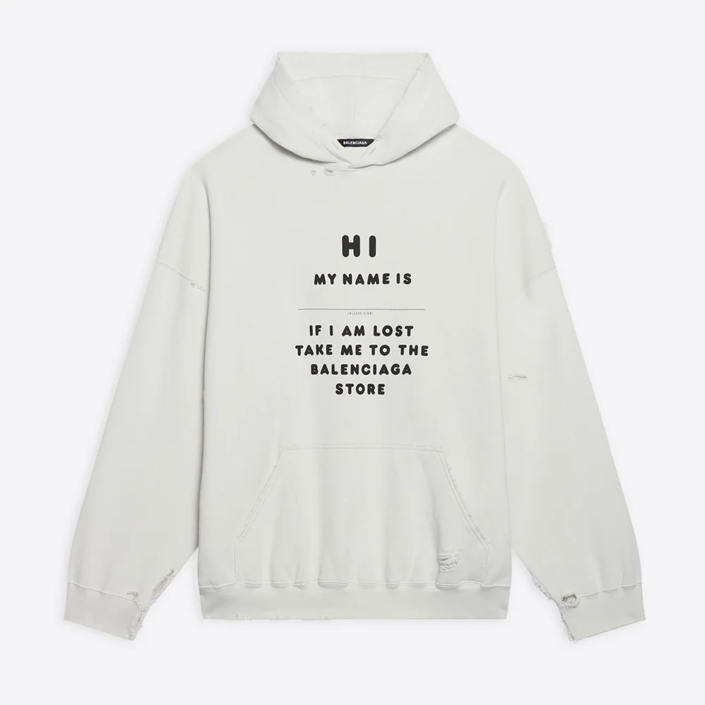 Balenciaga Hi My Name Is Boxy Hoodie in White and Black Medium Fleece for Women Balenciaga Hi My Name Is Boxy Hoodie in White and Black Medium Fleece for Women