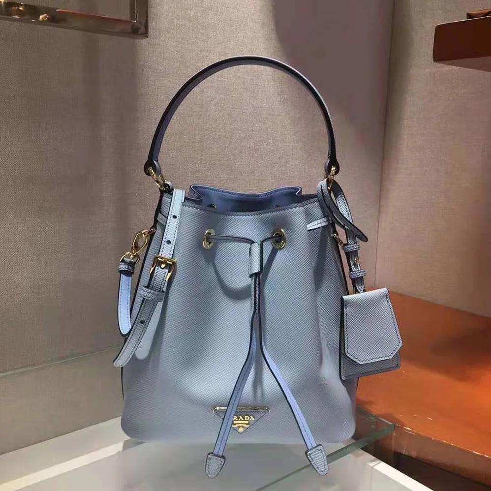 Prada Saffiano Leather Bucket Bag for Women in Blue