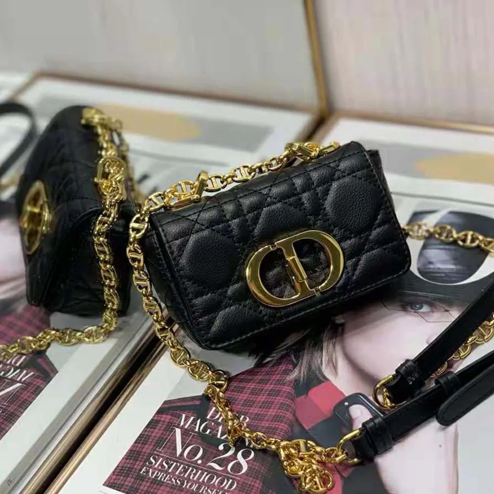 Dior Micro Dior Caro Bag Black Supple Cannage Calfskin for Women