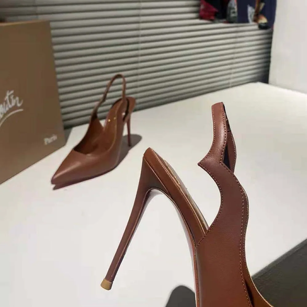 Christian Louboutin Hot Chick Sling 100 mm Heel Height for Women in Tan Christian Louboutin Hot Chick Sling 100 mm Heel Height for Women in Tan