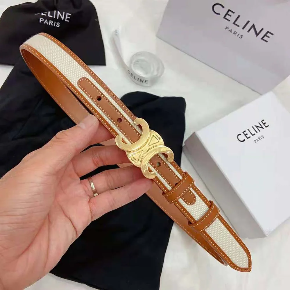 Celine Medium Triomphe Belt in Textile and Calfskin for Women Celine Medium Triomphe Belt in Textile and Calfskin for Women
