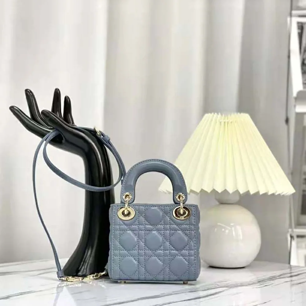 Dior Micro Lady Dior Bag Cloud Blue Cannage Lambskin for Women