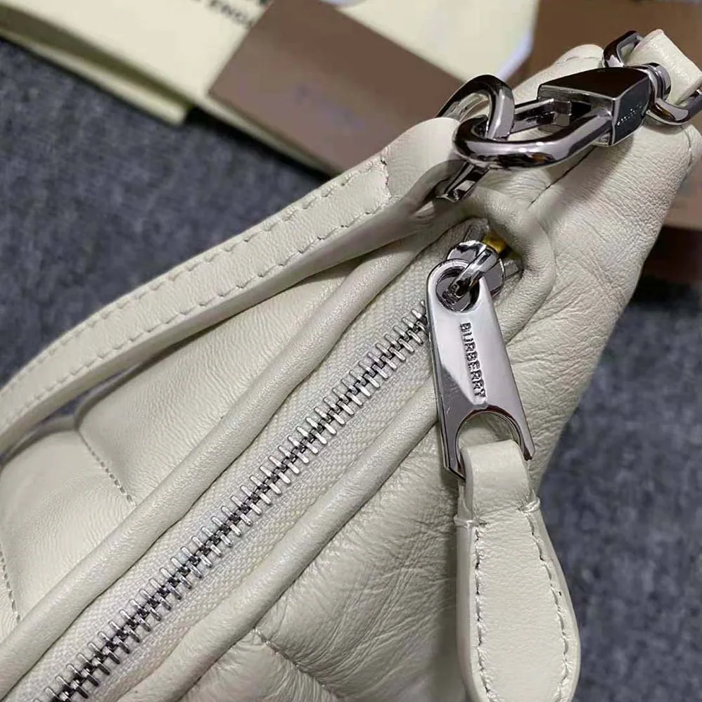Burberry Small Quilted Lambskin Crescent Lola Bag for Women in White
