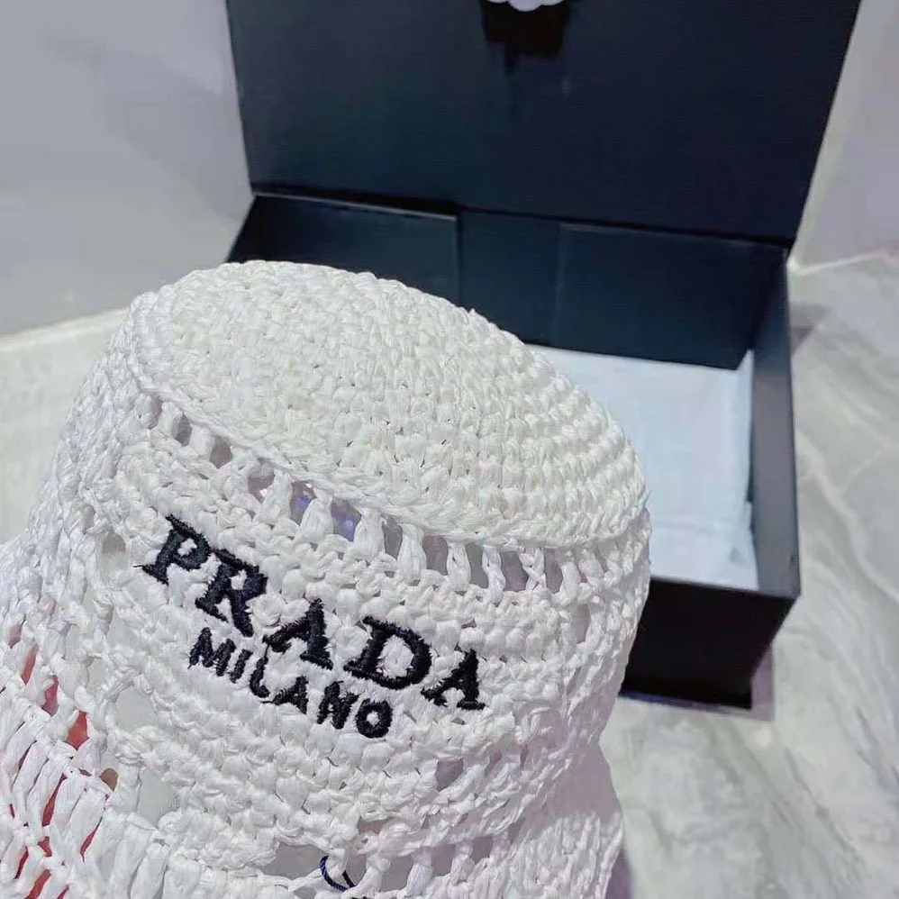 Prada Raffia Bucket Hat for Women in White Prada Raffia Bucket Hat for Women in White