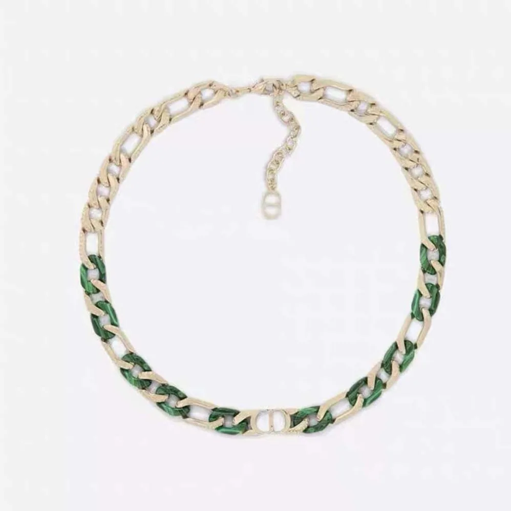 Dior Tears Chain Link Bracelet Gold-Finish Brass and Green Resin for Men