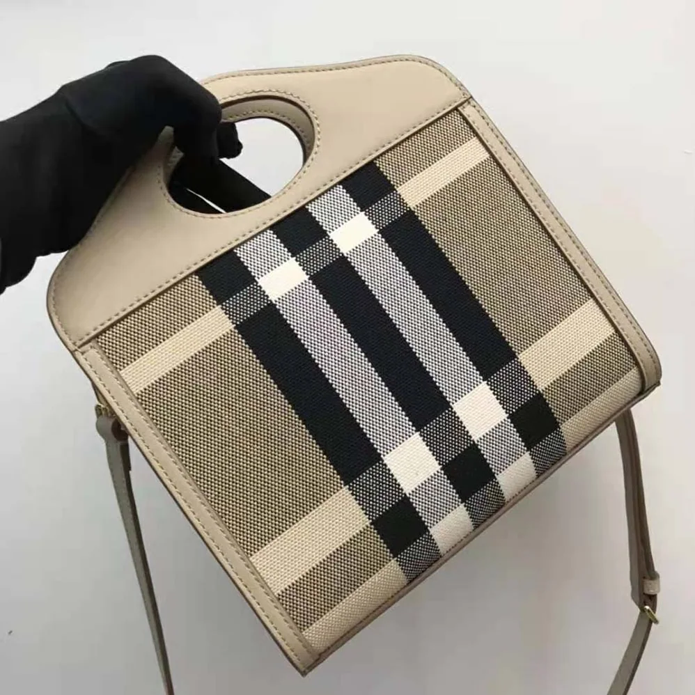 Burberry Mini Check Canvas and Leather Pocket Bag for Women Burberry Mini Check Canvas and Leather Pocket Bag for Women