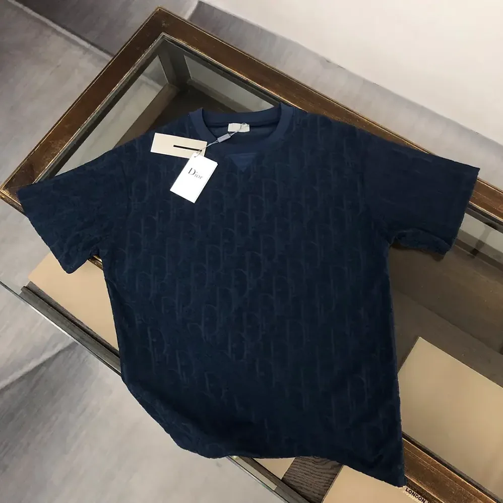 Dior Oblique Relaxed-Fit T-Shirt Navy Blue Terry Cotton Jacquard for Men