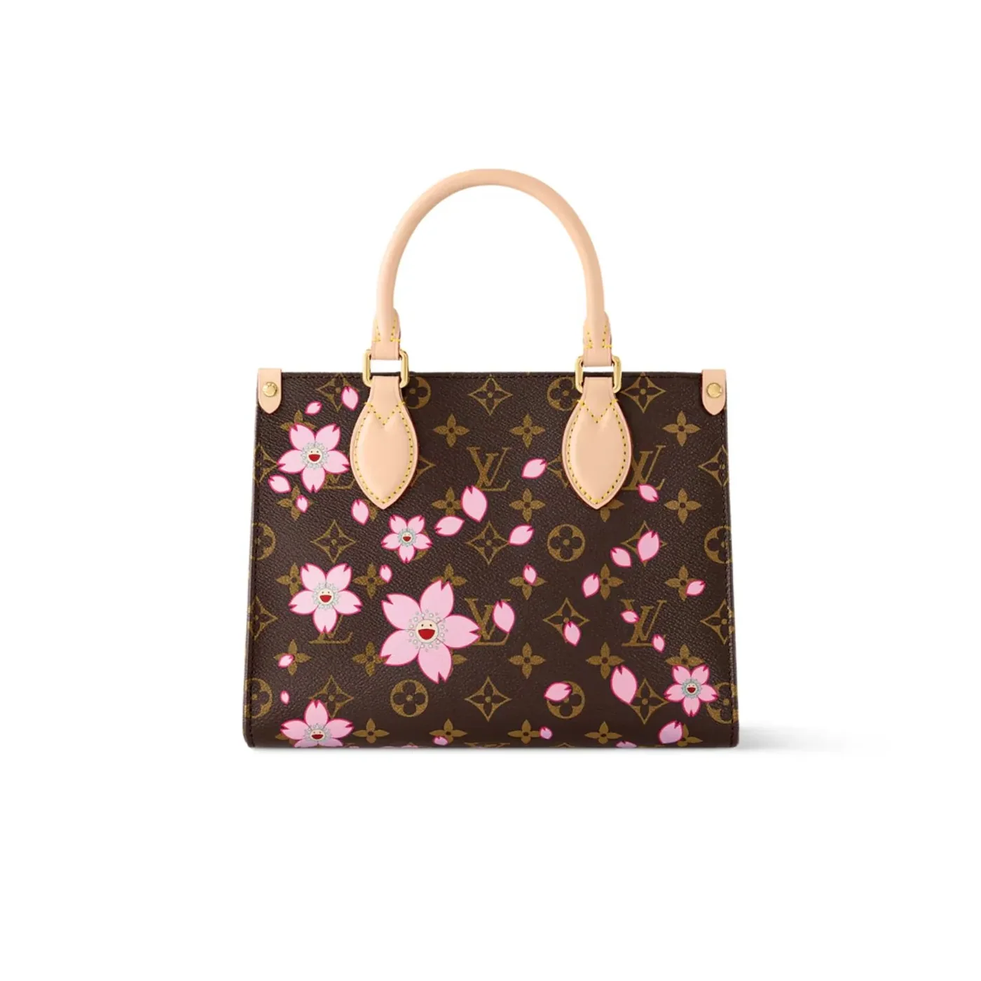 Louis Vuitton LV x Murakami OnTheGo PM Tote Bag in Sakura Brown Gold Hardware Louis Vuitton LV x Murakami OnTheGo PM Tote Bag in Sakura Brown Gold Hardware