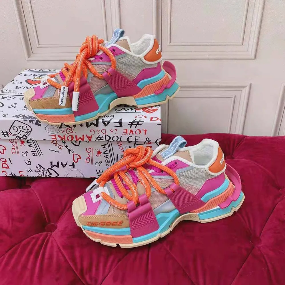 Dolce Gabbana D&G Mixed-Material Space Sneakers for Women in Orange