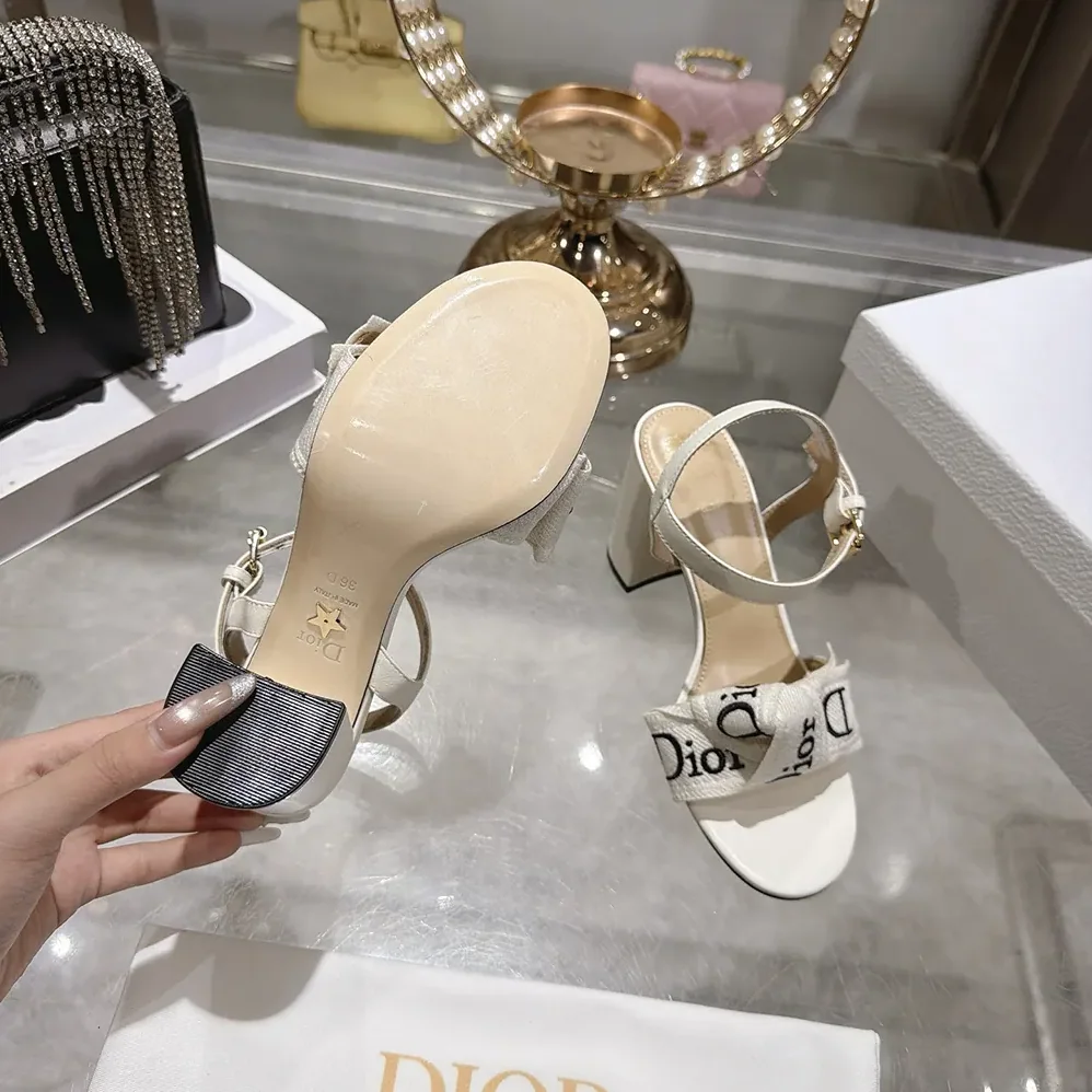 Dior J'Adior Heeled Sandal Embroidered Cotton and Trench Lambskin for Women Dior J'Adior Heeled Sandal Embroidered Cotton and Trench Lambskin for Women