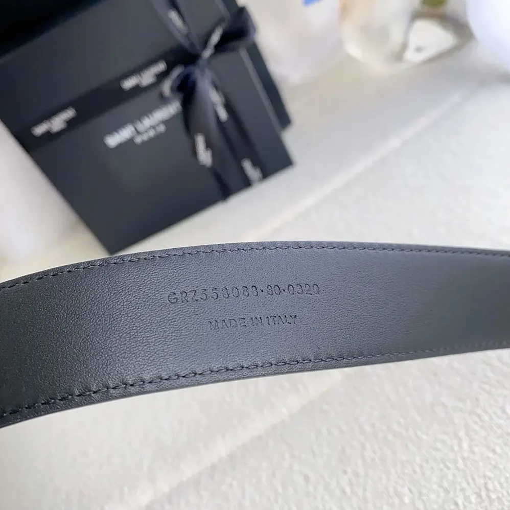 Saint Laurent YSL Cassandre Thin Belt with Square Buckle in Smooth Leather for Women