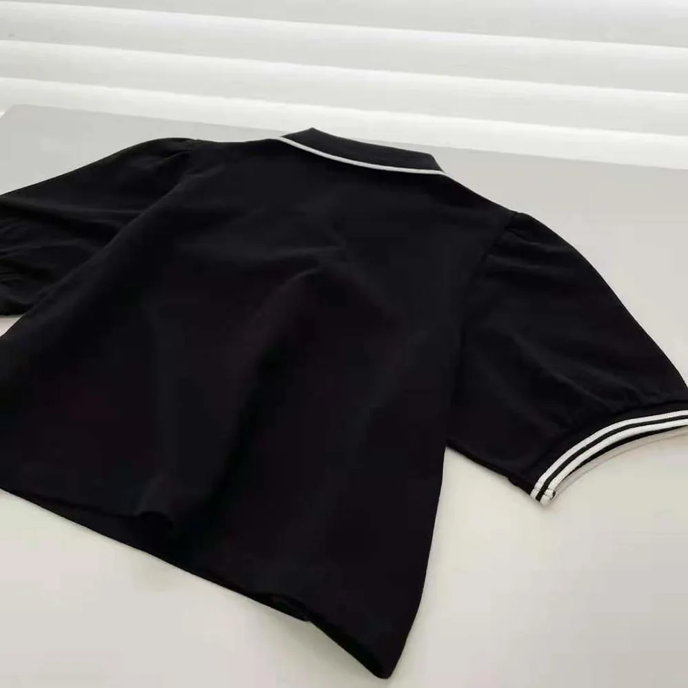 Celine Cropped Triomphe Polo Shirt in Cotton Piqué for Women Celine Cropped Triomphe Polo Shirt in Cotton Piqué for Women