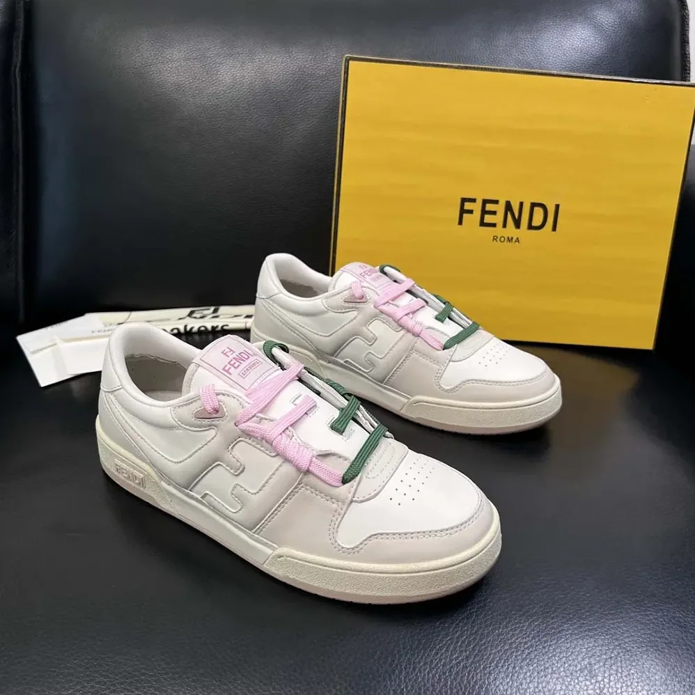 Fendi Match White Leather Low for Unisex in tops