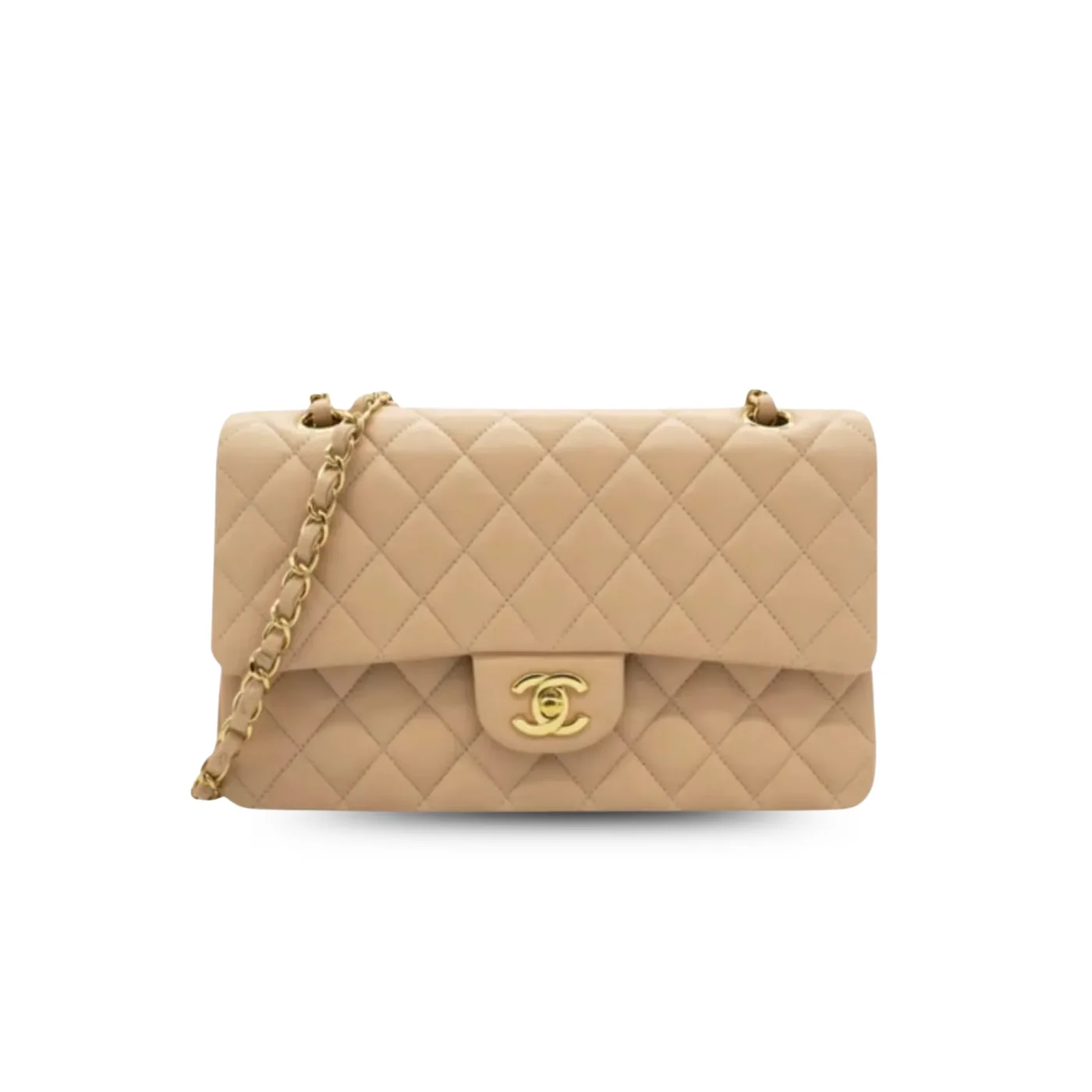 Chanel Classic Double Flap Bag Medium Crossbody in Beige Gold Hardware