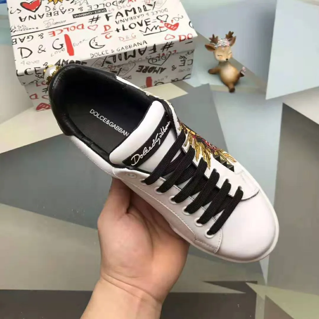 Dolce Gabbana D&G Printed Calfskin Portofino Sneakers in White for Men Dolce Gabbana D&G Printed Calfskin Portofino Sneakers in White for Men