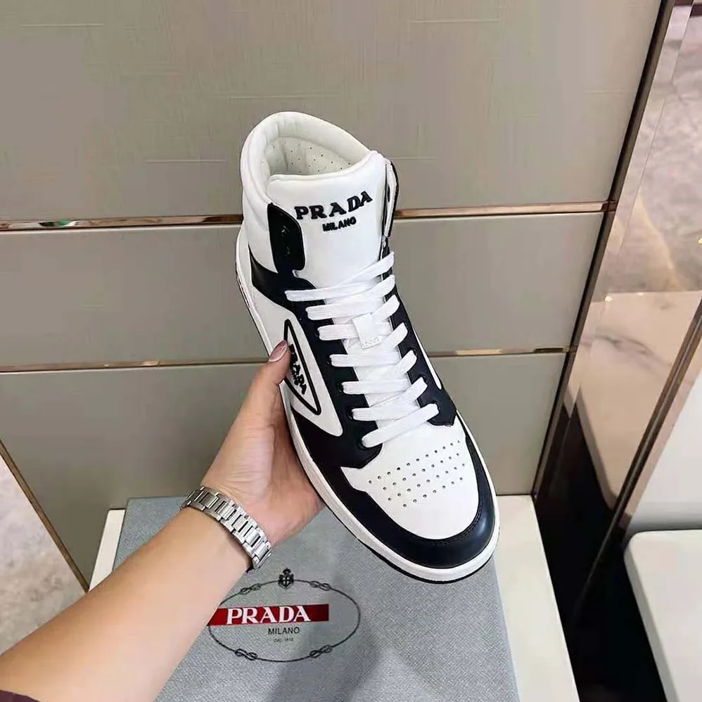 Prada Sporty Leather High-Top Sneakers for Men in Black