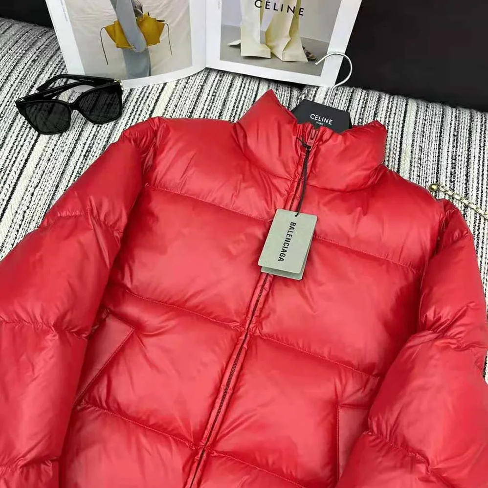 Balenciaga Shrunk Puffer in Red Shiny Coated Nylon for Men Balenciaga Shrunk Puffer in Red Shiny Coated Nylon for Men