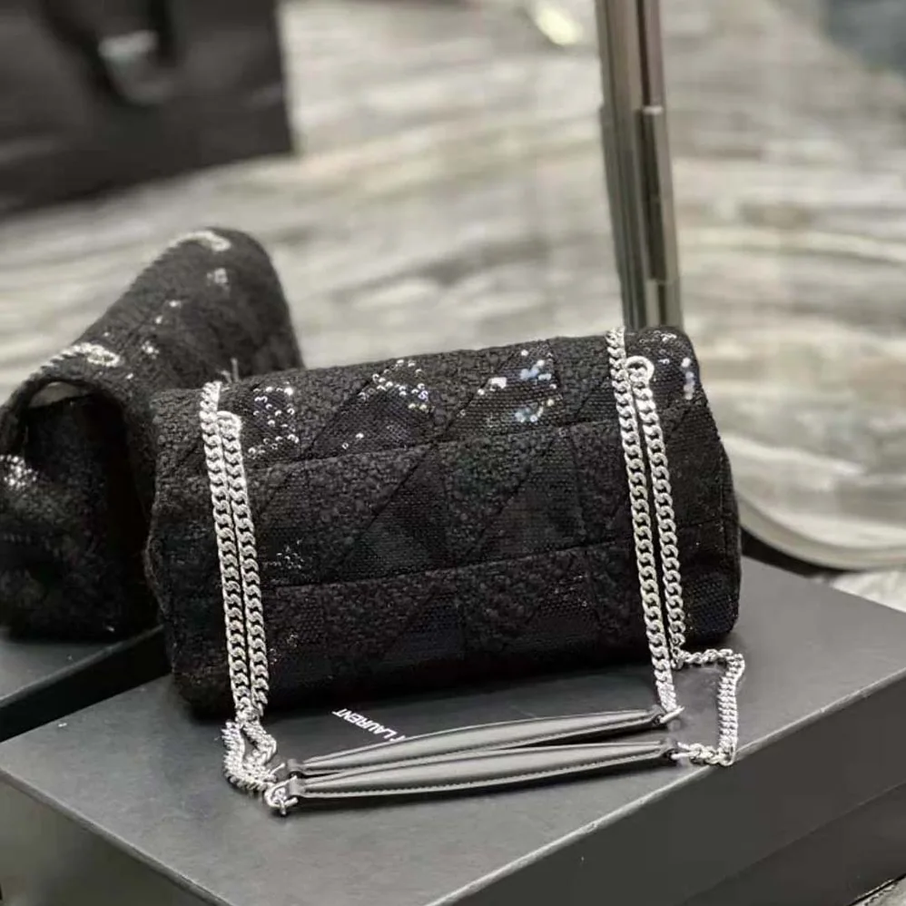 Saint Laurent YSL Jamie Medium Chain Bag “Carré Rive Gauche” in Sequins and Sequined Tweed for Women Saint Laurent YSL Jamie Medium Chain Bag “Carré Rive Gauche” in Sequins and Sequined Tweed for Women