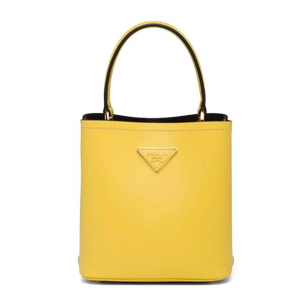 Prada Small Saffiano Leather Prada Panier Bag for Women in Yellow
