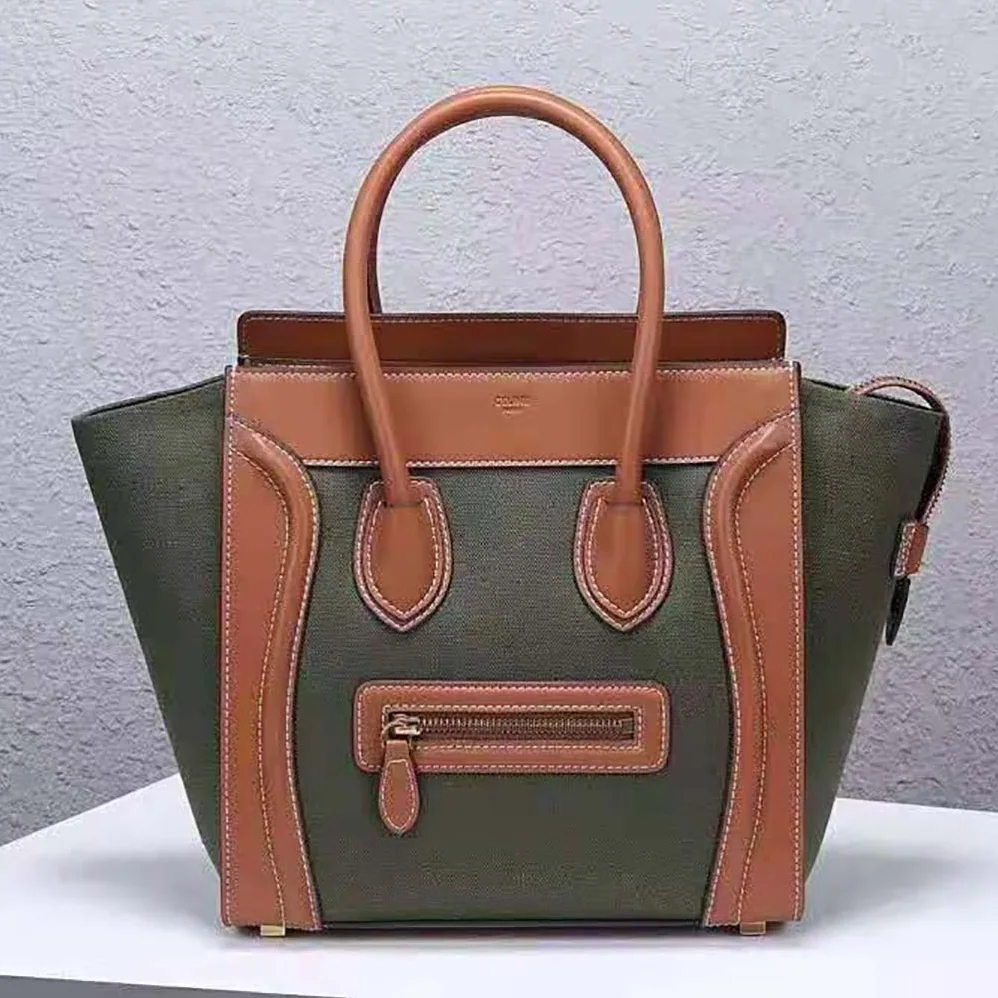 Celine Micro Luggage Handbag in Textile and Calfskin for Women in Green