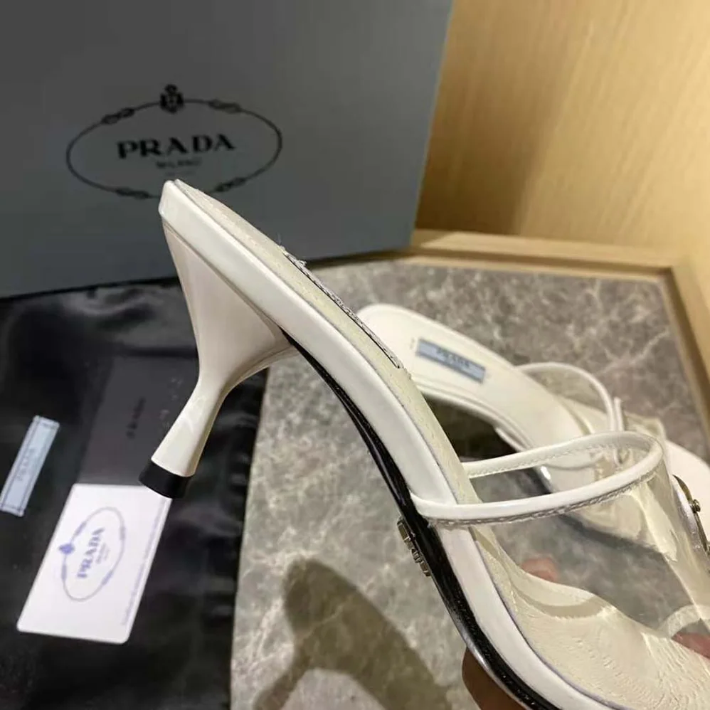 Prada Plexiglas and Patent Leather Sandals 65 mm Varnished Heel for Women in White Prada Plexiglas and Patent Leather Sandals 65 mm Varnished Heel for Women in White