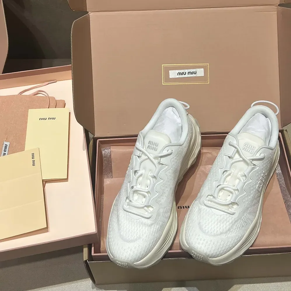 Miu Miu Technical Fabric Sneakers for Women in White Miu Miu Technical Fabric Sneakers for Women in White