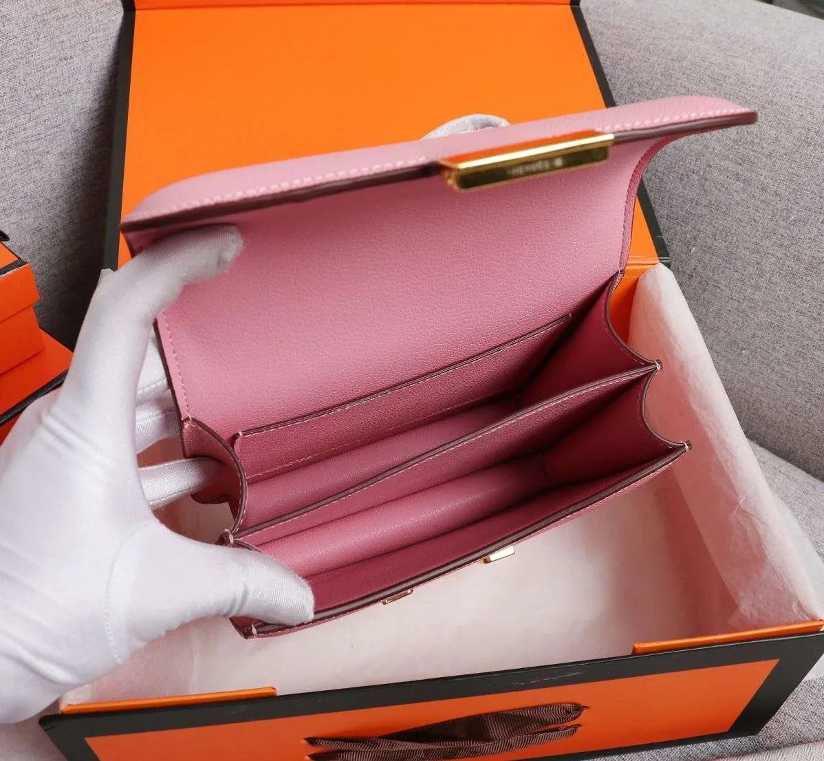 Hermes Constance 18 Crossbody Bag in Pink Gold Hardware