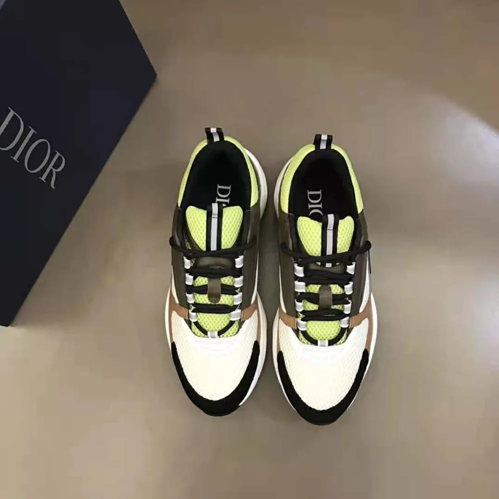 Dior B22 Sneaker Green and White Technical Mesh with Ebony and Camel Smooth Calfskin for Men Dior B22 Sneaker Green and White Technical Mesh with Ebony and Camel Smooth Calfskin for Men