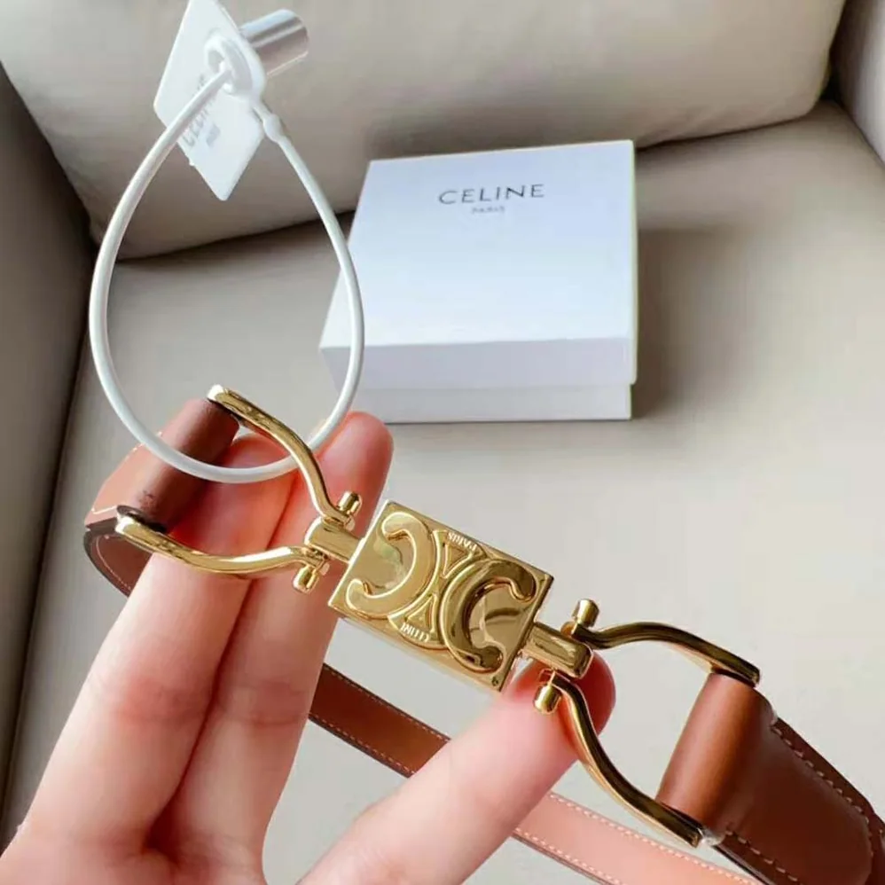 Celine Small Block Triomphe Belt in Taurillon Leather for Women in Brown