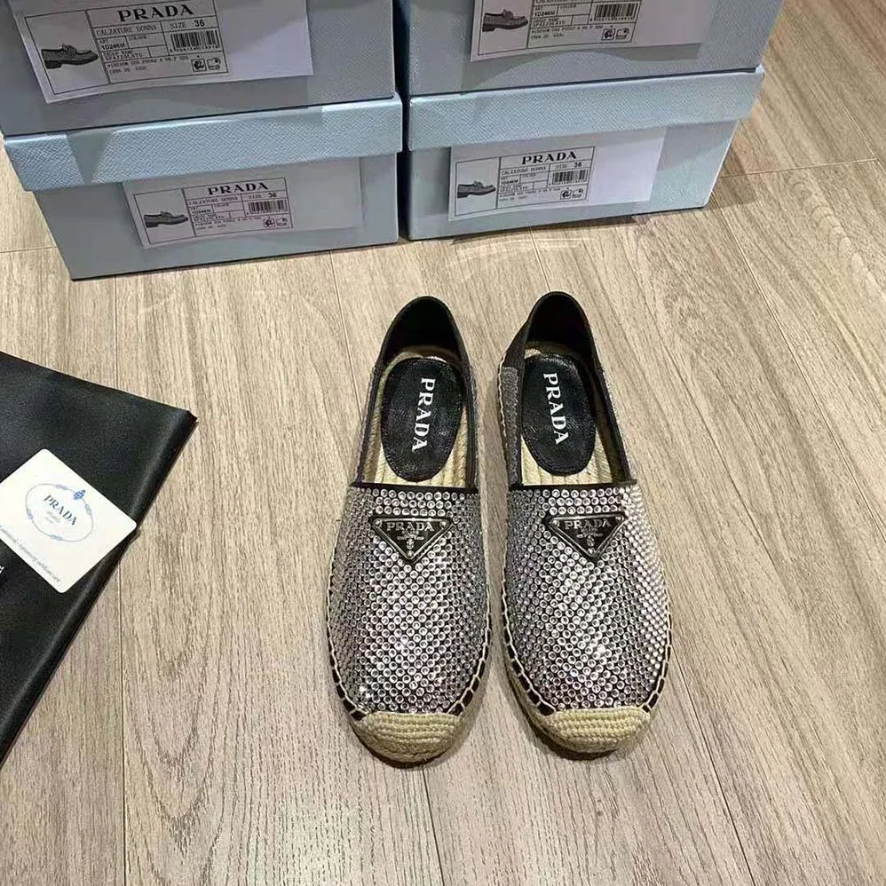 Prada Satin Espadrilles with Crystals for Women in Black
