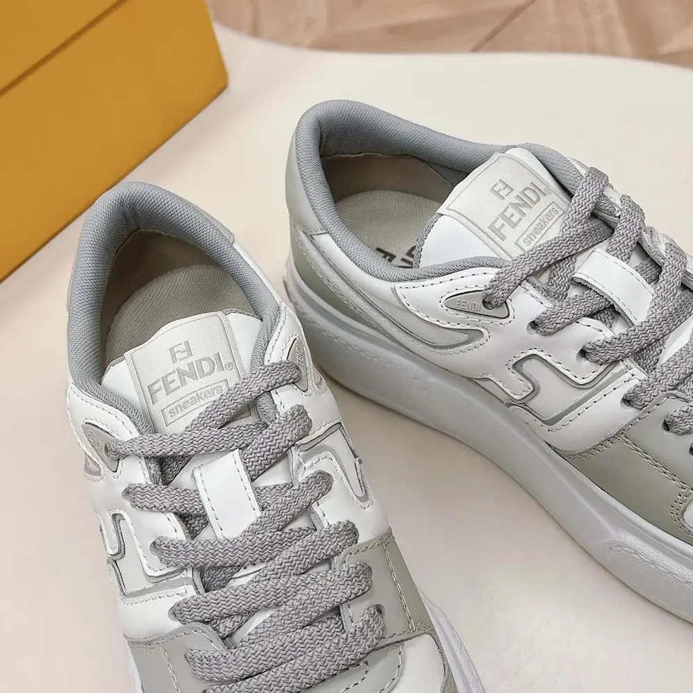 Fendi Match Gray Leather Platform Low for Women in tops