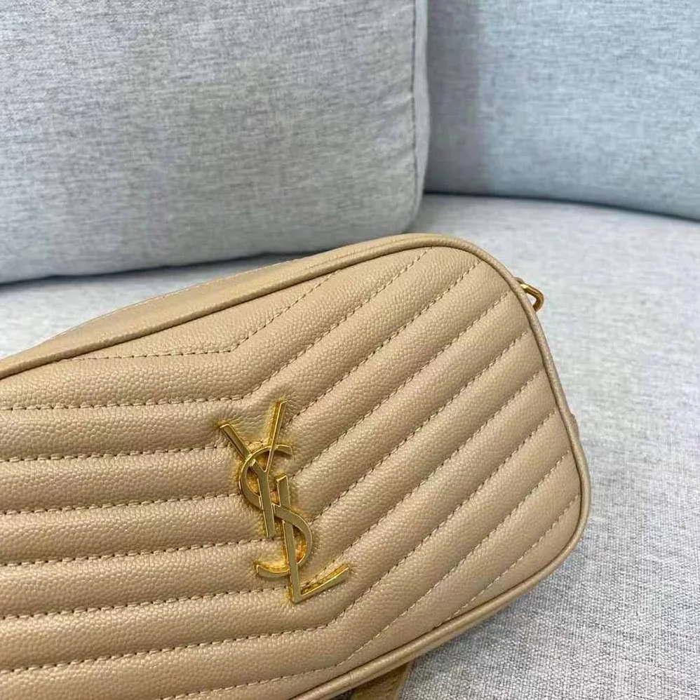 Saint Laurent YSL Lou Mini Bag in Quilted Grain DE Poudre Embossed Leather for Women in Sandy