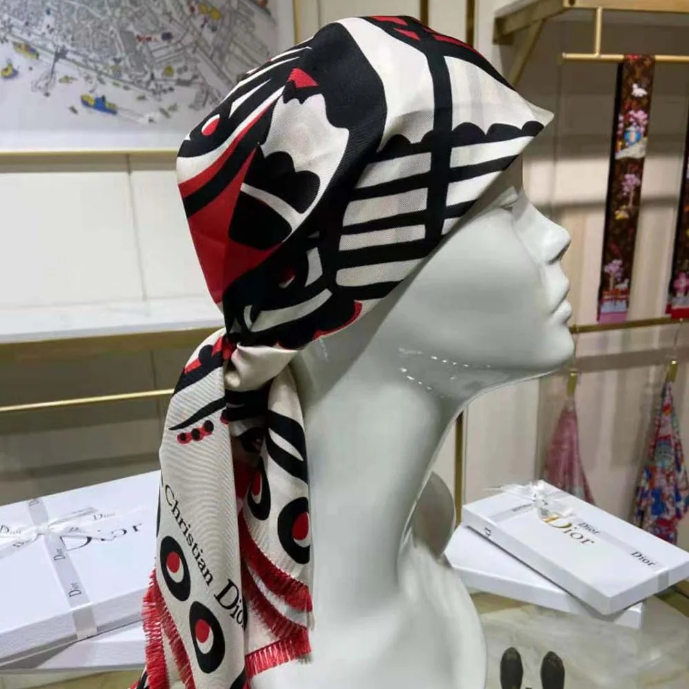 Dior Cupidon Square Scarf White Black and Red Silk Twill for Women